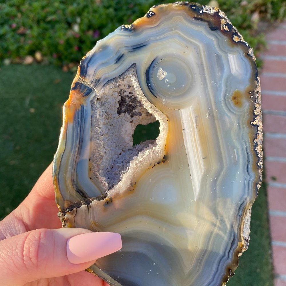 4" Unique Thick Large Druzy Blue Agate Slice - Picture 6 of 11